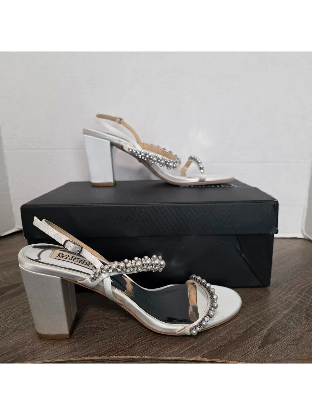 Badgley Mischka Natasha White Satin Heeled Sandals Size 7